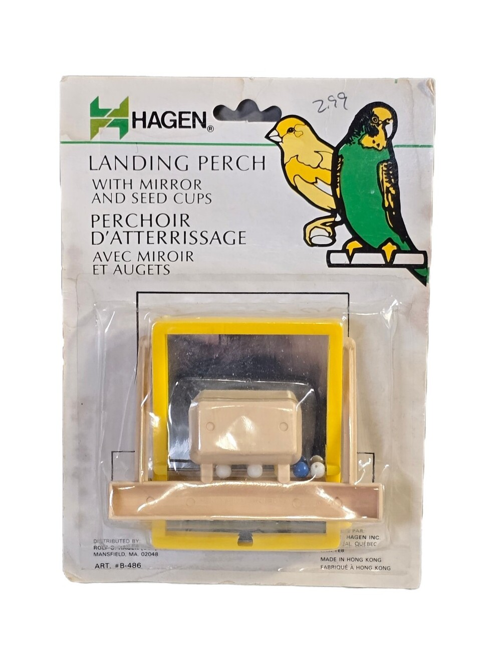 Vintage HAGEN Bird Playtoy Landing Perch w/ Mirror & Seed Cups New Sealed B-486
